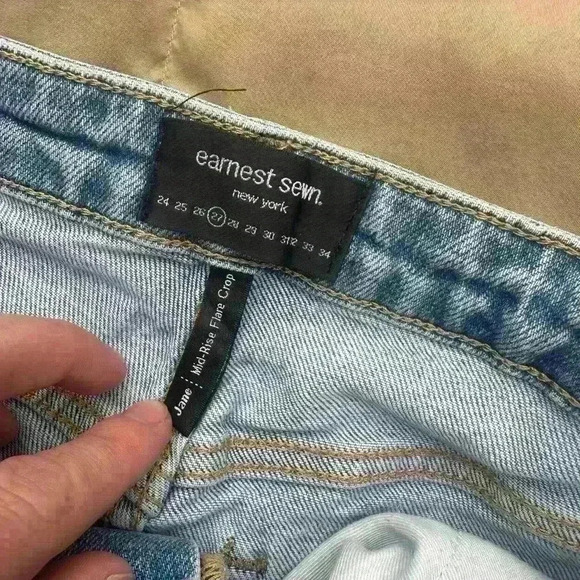 Earnest Sewn Blue Jeans Mud Rise Flare Crop Jane 27 - Picture 4 of 5